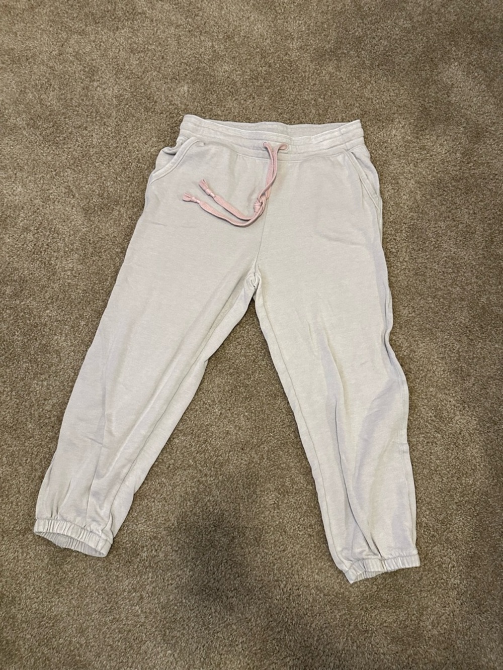 Anthropologie Beige Jogger Sweatpants with Pink Drawstring - Picture 3 of 4